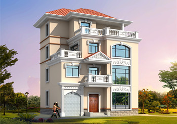 帶車庫四層別墅外觀效果圖及設計圖紙，戶型方正通透