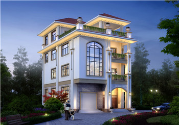 一層帶商鋪的四層樓房別墅設(shè)計(jì)圖紙和效果圖，房屋戶(hù)型圖