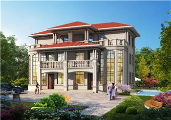 170平方米歐式三層雙拼別墅建筑設(shè)計圖紙及效果圖片