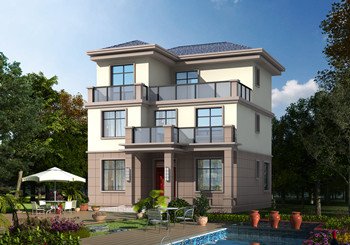 小型三層別墅cad建筑圖紙帶效果圖，帶屋頂露臺