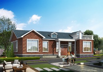 帶屋頂平臺(tái)的一層農(nóng)村小別墅圖，有閣樓有露臺(tái)