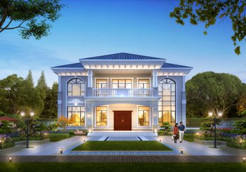 超漂亮的二層別墅設(shè)計(jì)圖，外觀對(duì)稱設(shè)計(jì)，建好很大氣