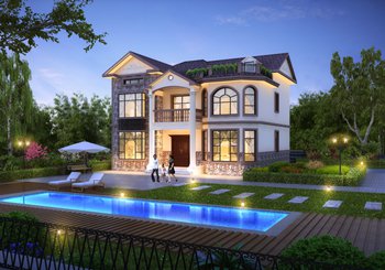 田園兩層半別墅新農(nóng)村房屋施工設計圖，外觀清新靚麗感情色彩豐富