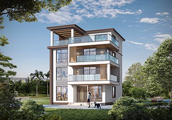 鄉(xiāng)村別墅現(xiàn)代風(fēng)平屋頂四層自建房設(shè)計(jì)圖，簡(jiǎn)約時(shí)尚