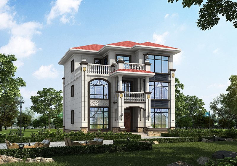 時尚典雅歐式三層自建房設(shè)計(jì)圖，美觀大氣簡單舒適，好看到?jīng)]得挑