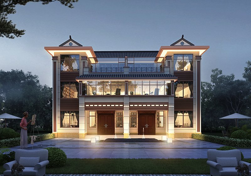 三層兄弟雙拼別墅設(shè)計方案，外觀大氣布局實用，住的舒服