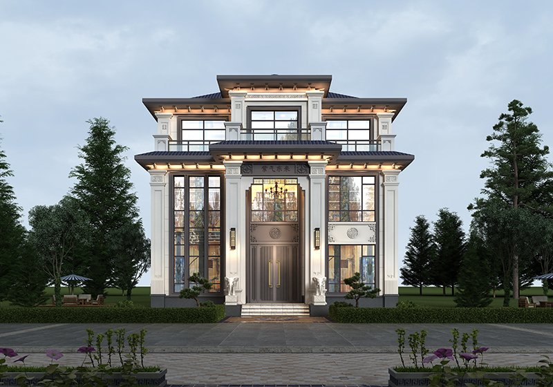 新中式三層別墅，旋轉(zhuǎn)樓梯+挑空客廳，高級感拉滿