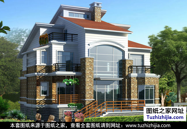 田園風(fēng)格別墅設(shè)計圖紙及效果圖