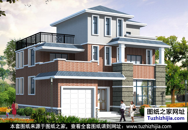 帶車庫(kù)三層房屋設(shè)計(jì)圖紙 效果圖