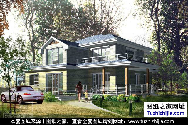 自建二層獨(dú)棟別墅建筑施工圖 效果圖