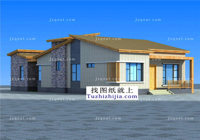 196平方米鄉(xiāng)村一層別墅CAD設(shè)計圖紙帶效果圖，11X21米