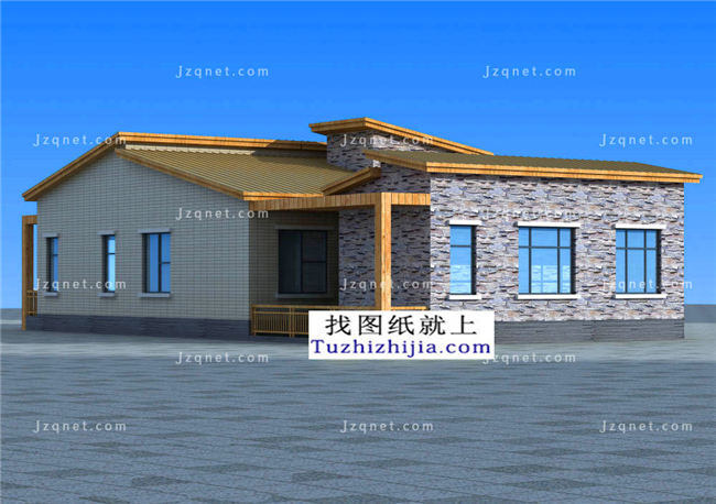 196平方米鄉(xiāng)村一層別墅CAD設(shè)計圖紙帶效果圖，11X21米