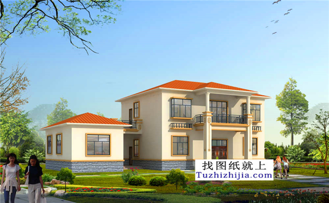 126平方米清新實(shí)用型新農(nóng)村二層小別墅設(shè)計(jì)圖紙帶效果圖,13x10米