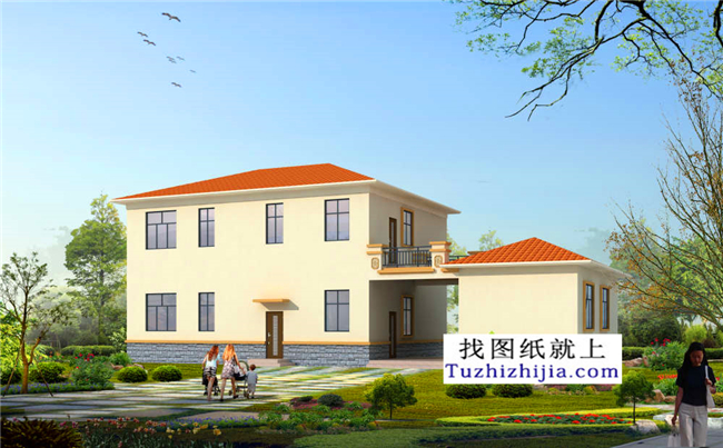 126平方米清新實(shí)用型新農(nóng)村二層小別墅設(shè)計(jì)圖紙帶效果圖,13x10米