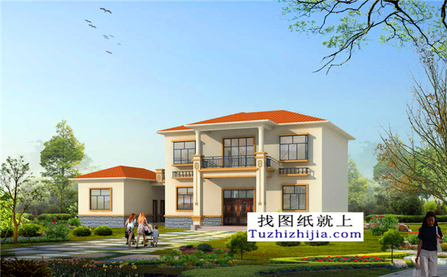 126平方米清新實(shí)用型新農(nóng)村二層小別墅設(shè)計(jì)圖紙帶效果圖,13x10米