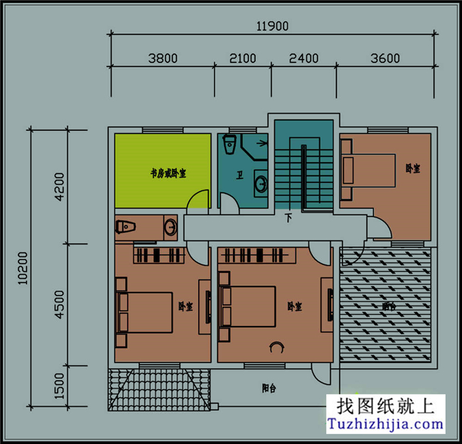 110平方米二層自建小別墅設(shè)計(jì)CAD施工圖紙帶效果圖，12x13米