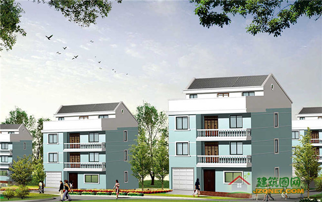 青色外觀新農(nóng)村四層房屋設計圖紙