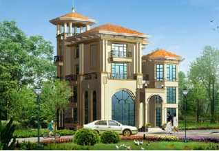 高檔四層帶塔樓歐式別墅設(shè)計圖紙，帶效果圖