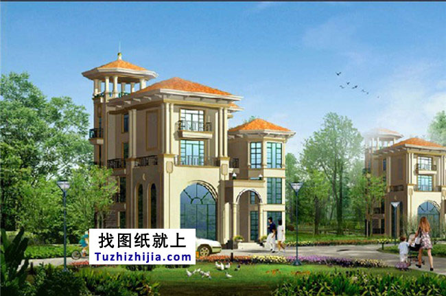 高檔四層帶塔樓歐式別墅設(shè)計(jì)圖紙