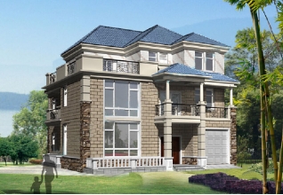 210平方米新農(nóng)村三層別墅設(shè)計圖紙，含外觀效果圖，帶車庫