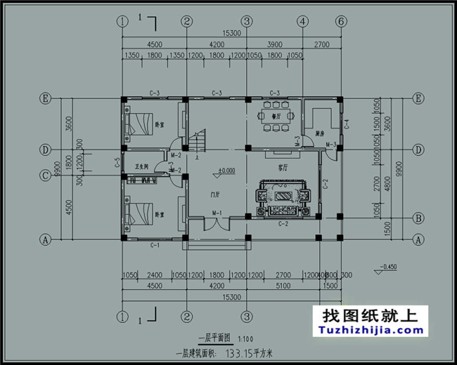 133平方米新農(nóng)村自建二層別墅CAD設(shè)計(jì)圖紙及外觀圖，15x10米