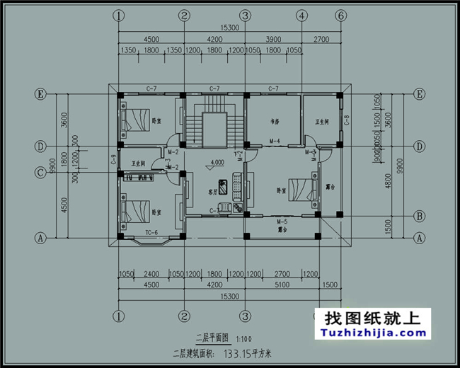 133平方米新農(nóng)村自建二層別墅CAD設(shè)計(jì)圖紙及外觀圖，15x10米