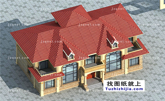 260平方米仿歐式二層別墅設(shè)計(jì)圖紙及效果圖，22X12米