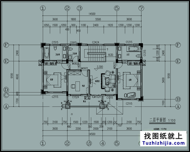 127平方米歐式實用型自建二層別墅設計CAD圖紙14.74米*9.34米