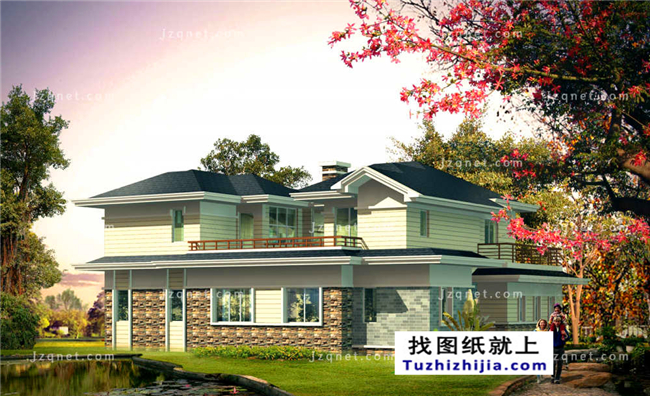 173平方米豪華型二層別墅設(shè)計(jì)圖紙及效果圖大全，15X13米