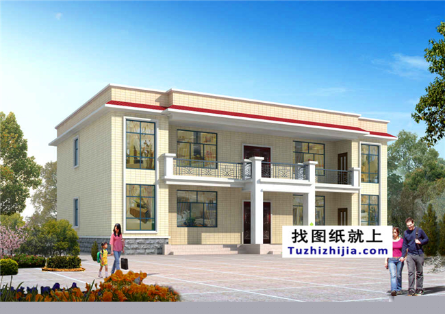 164平方米河南二層平屋頂房屋設計圖紙帶外觀效果圖,17x11米