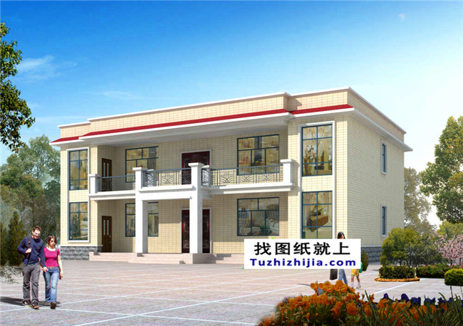 164平方米河南二層平屋頂房屋設計圖紙帶外觀效果圖,17x11米