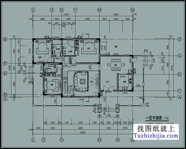 172平方米歐式自建二層別墅CAD設(shè)計(jì)圖紙帶外觀圖18.3米*10.7米 