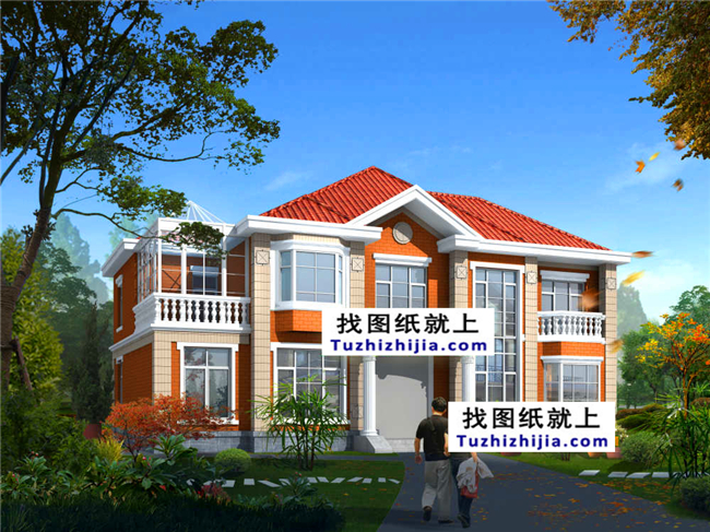  227平方米新農(nóng)村二層自建別墅設(shè)計(jì)圖紙帶外觀圖，20X11米