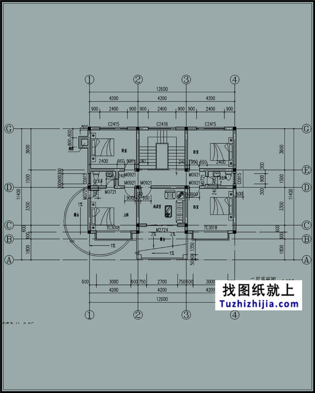 147平方米新農(nóng)村二層別墅設計效果圖及施工圖，12.6米x11.4米