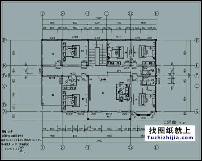 252平方米二層別墅設(shè)計施工圖紙及效果圖，20x13米
