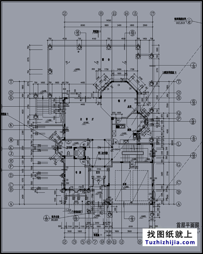 240平方米帶地下室二層豪華別墅施工設(shè)計圖紙，15x20米