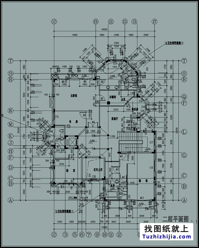 240平方米帶地下室二層豪華別墅施工設(shè)計圖紙，15x20米
