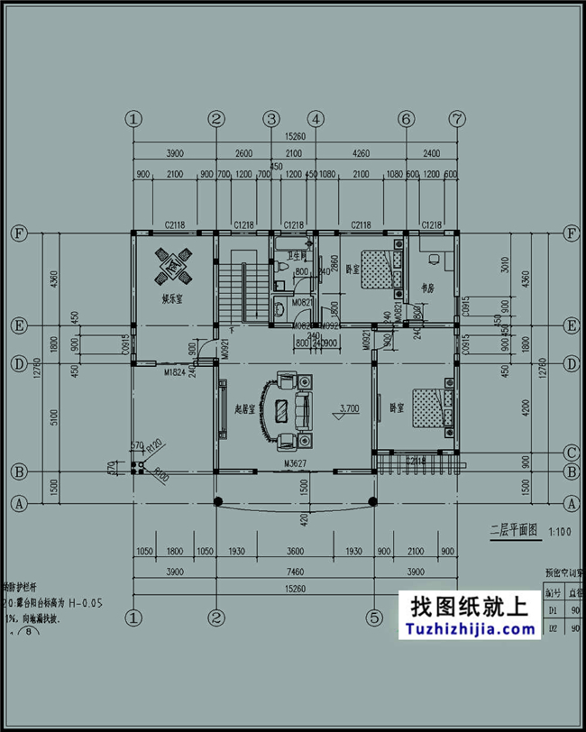 186平方米二層自建別墅設(shè)計(jì)施工圖紙及外觀效果圖，15x13米