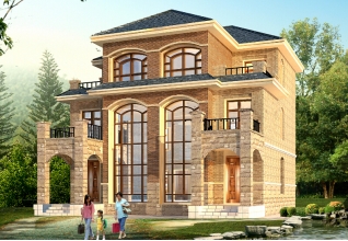 175平方米歐式三層雙拼別墅設(shè)計施工圖紙及效果圖，12x13米