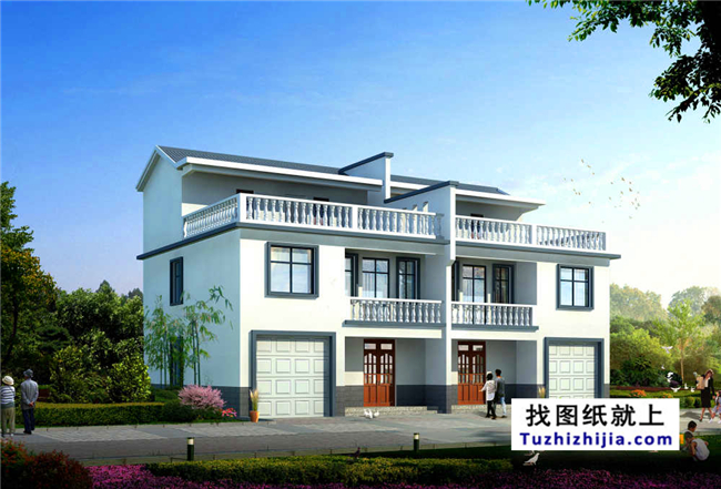 180平方米新農(nóng)村雙拼戶型別墅房屋設(shè)計圖紙帶外觀圖,17X11米