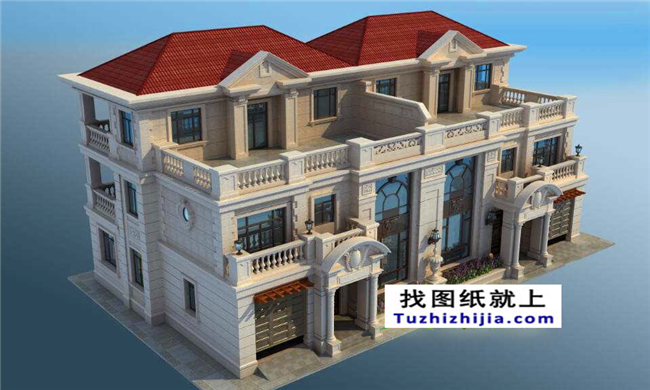 290平方米福建新農(nóng)村三層雙拼建筑設(shè)計(jì)圖紙帶外觀圖,23.8米x12.2米