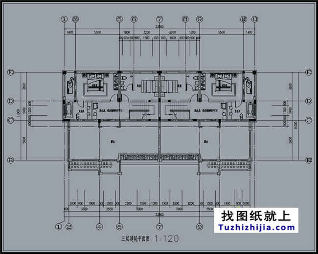 290平方米福建新農(nóng)村三層雙拼建筑設(shè)計(jì)圖紙帶外觀圖,23.8米x12.2米