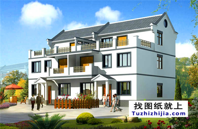 180平方米湖南農(nóng)村雙拼小別墅設(shè)計(jì)圖紙帶外觀圖,17X10米