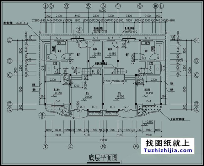 190平方米雙拼樓房設(shè)計施工圖紙帶外觀，18x11米