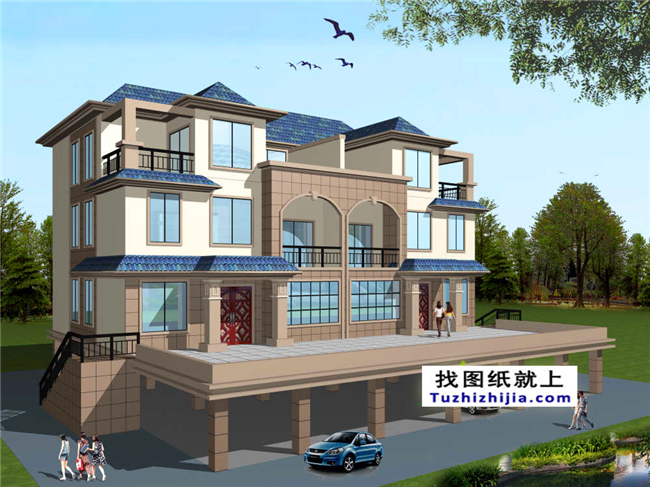  235平方米三層雙拼別墅CAD設(shè)計圖紙，19x12米