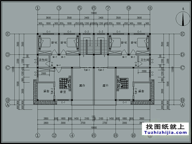 235平方米三層雙拼別墅CAD設(shè)計圖紙，19x12米