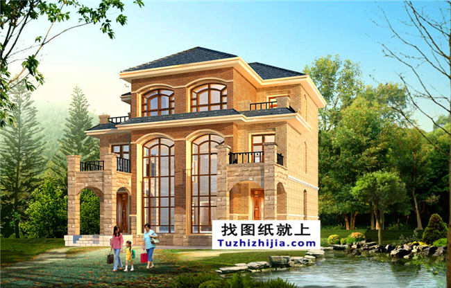 175平方米歐式三層雙拼別墅設(shè)計(jì)施工圖紙及效果圖，12x13米