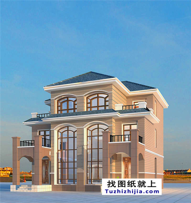 175平方米歐式三層雙拼別墅設(shè)計(jì)施工圖紙及效果圖，12x13米