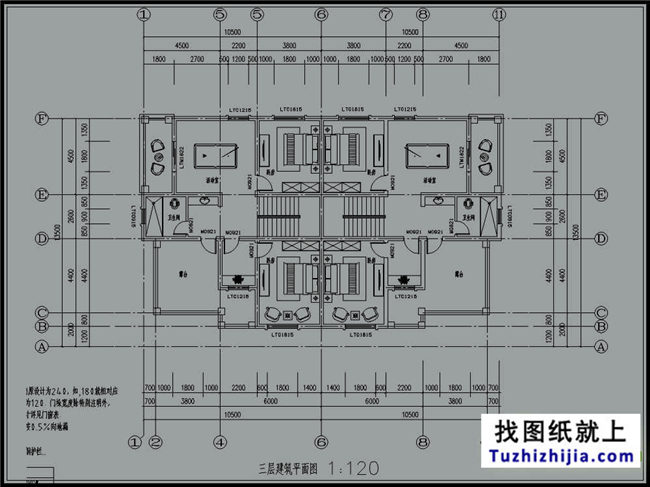 275平方米新農(nóng)村雙拼樓中樓戶型別墅設(shè)計(jì)圖紙及效果圖,21X14米