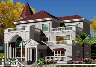 250平方米三層尖頂新農(nóng)村別墅設(shè)計帶外觀效果圖18x16米